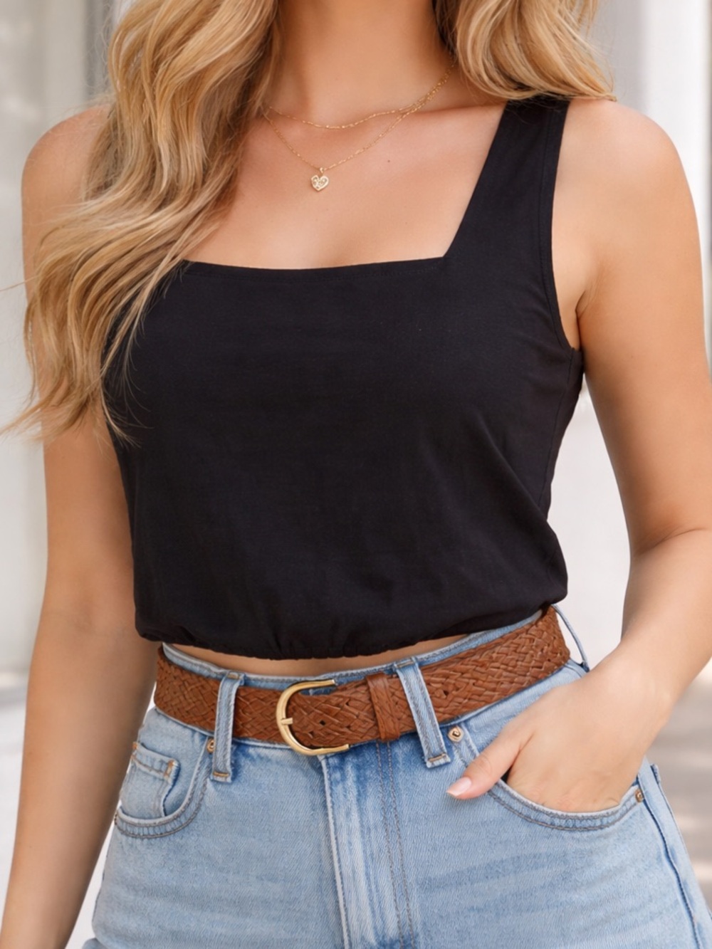 Bluenotes Black Square-Neck Sleeveless Camisole